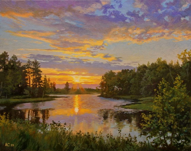 Painting for sale online - The sunset is ablaze
