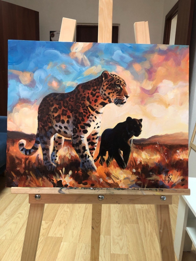 Painting for sale online - Leopard and Black Panther