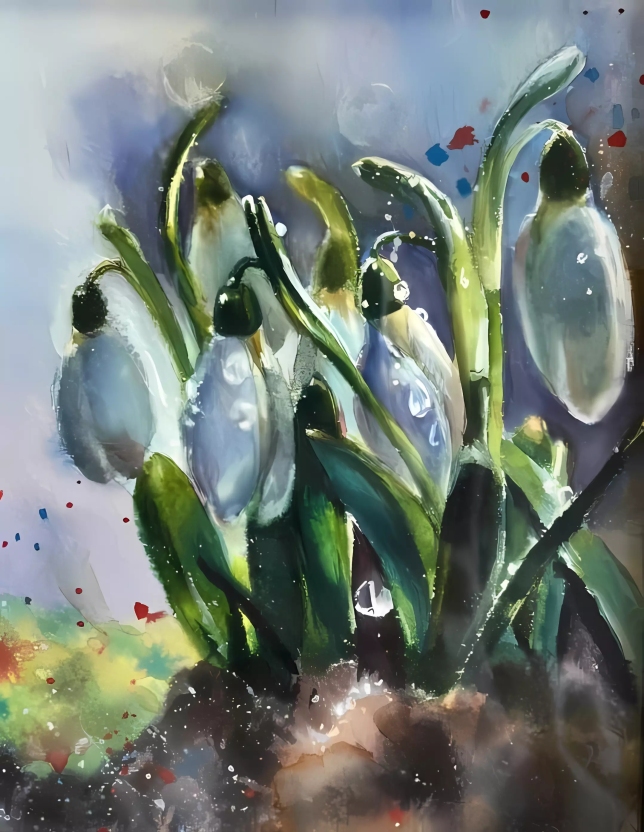 Painting for sale online - Spring snowdrops