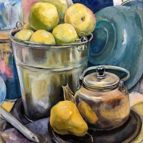 Painting for sale online - Still life with a bucket of apples
