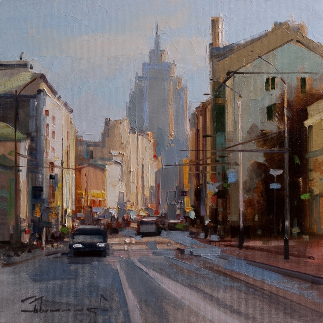 Painting for sale online - Orange blues. Novoslobodskaya St.