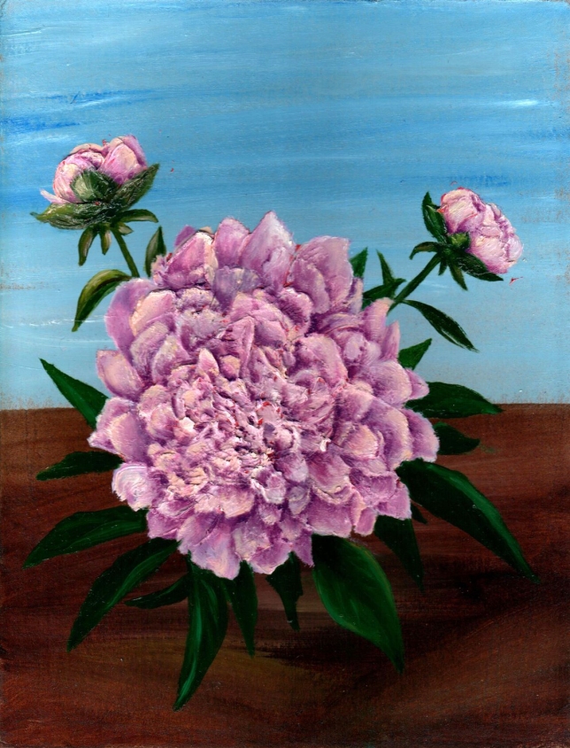Painting for sale online - Peony on a blue