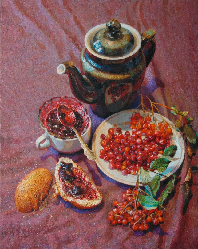 Painting for sale online - Tea with jam and berries