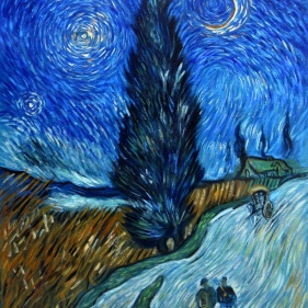 Painting for sale online - Night with Cypress and Star (copy of Van Gogh's painting)