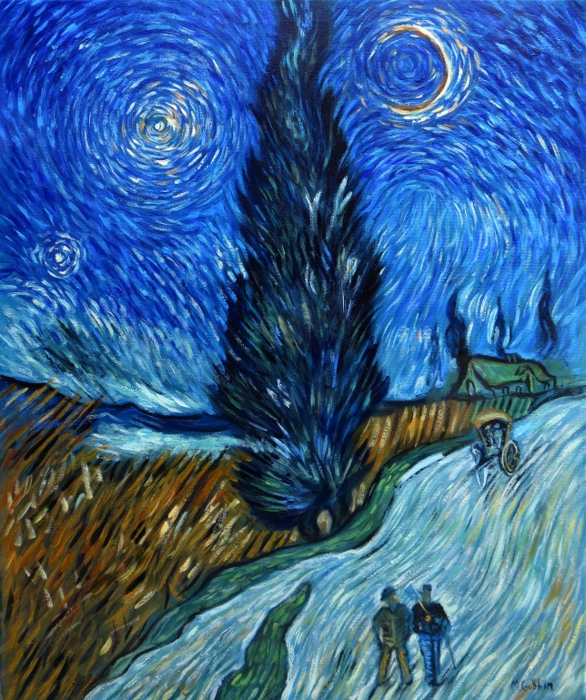 Painting for sale online - Night with Cypress and Star (copy of Van Gogh's painting)