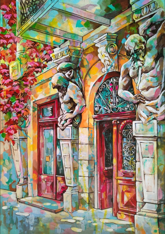 Painting for sale online - Entrance with Atlases