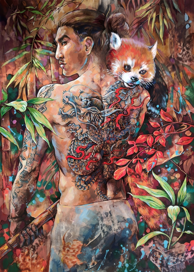 Painting for sale online - Red Panda Gardian
