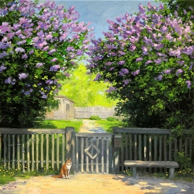 Painting for sale online - Lilac above the gate