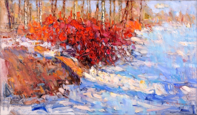 Painting for sale online - Red Bush. Spring.