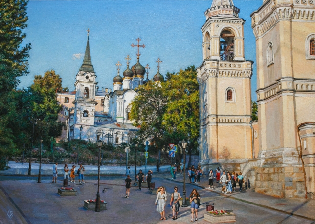 Painting for sale online - Zabelina Street. View of the Church of Vladimir in the Old Gardens