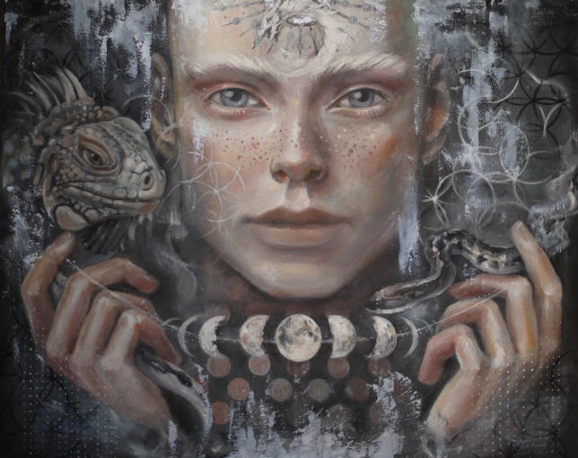 Painting for sale online - Show Me the Moon. Metaphorical, Cosmic Oil Painting