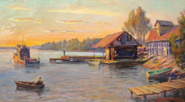 Painting for sale online - Lake Seliger. Sunset