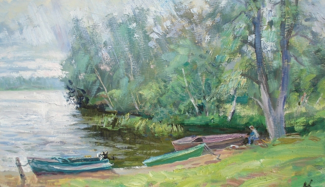 Painting for sale online - Rain on the Volga in Karacharovo