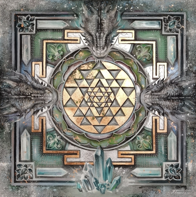Painting for sale online - Sri Yantra with Dragon. Magic of Three