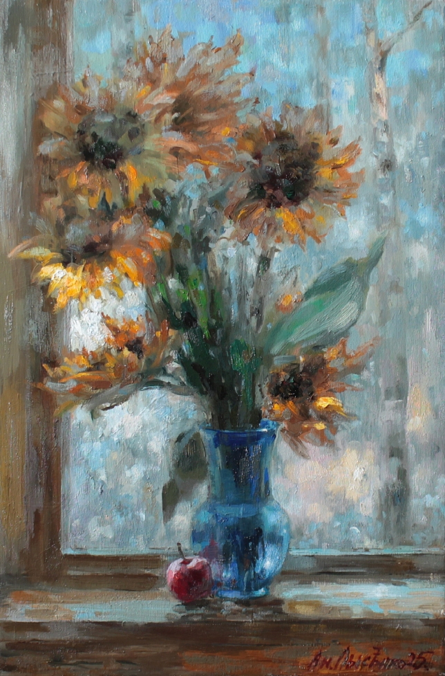 Painting for sale online - Sunflowers on the winter veranda