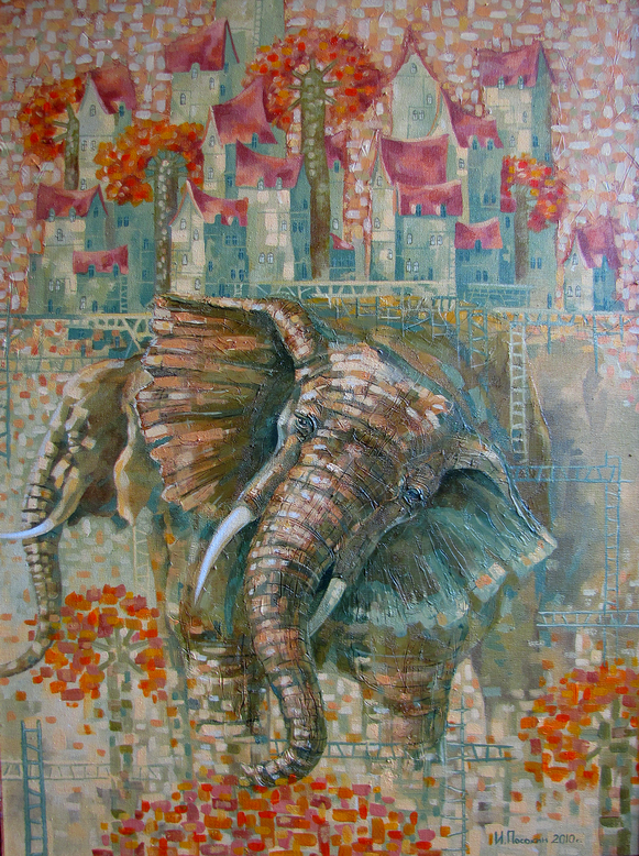 Painting for sale online - On three elephants