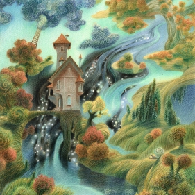 Painting for sale online - THE HOUSE OF WANDERING DOVE. AUTUMN. 2000. paper, colour pencils
