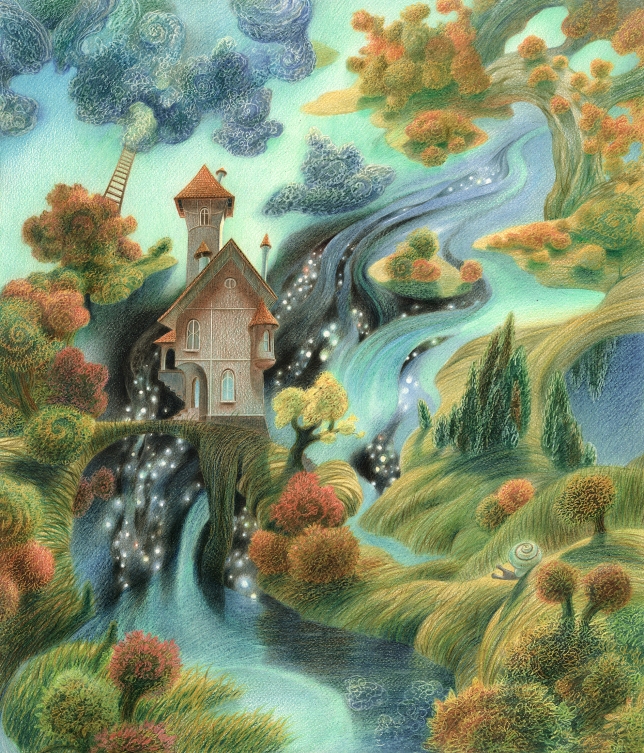 Painting for sale online - THE HOUSE OF WANDERING DOVE. AUTUMN. 2000. paper, colour pencils