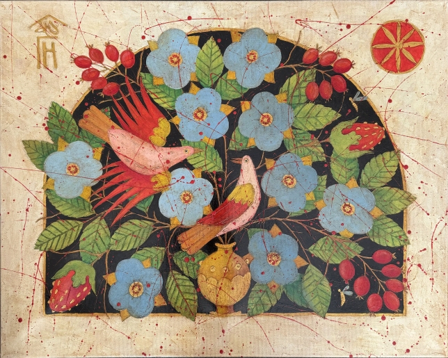 Painting for sale online - Birds and a bouquet