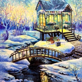 Painting for sale online - Winter landscape with a house