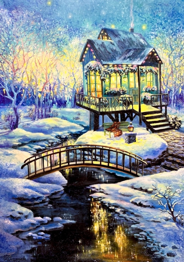 Painting for sale online - Winter landscape with a house