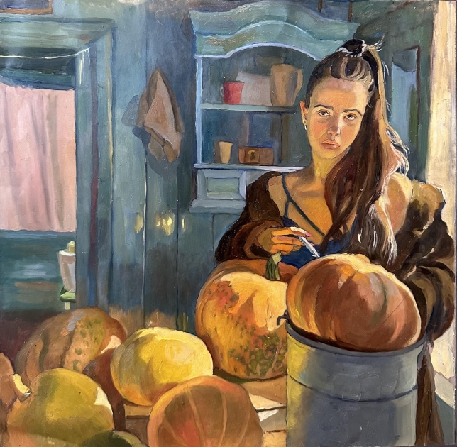 Painting for sale online - Self portrait with pumpkin