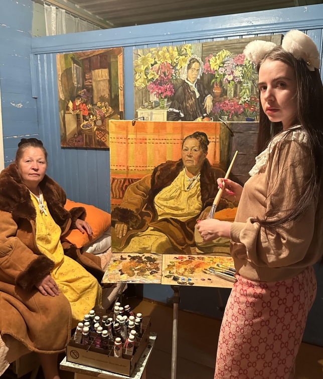 Painting for sale online - Woman in a fur coat