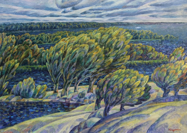 Painting for sale online - Windy day on the Volga islands