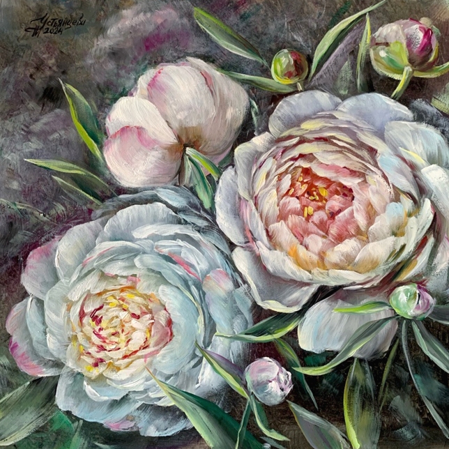 Painting for sale online - White peonies