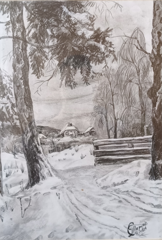 Painting for sale online - Winter in the village