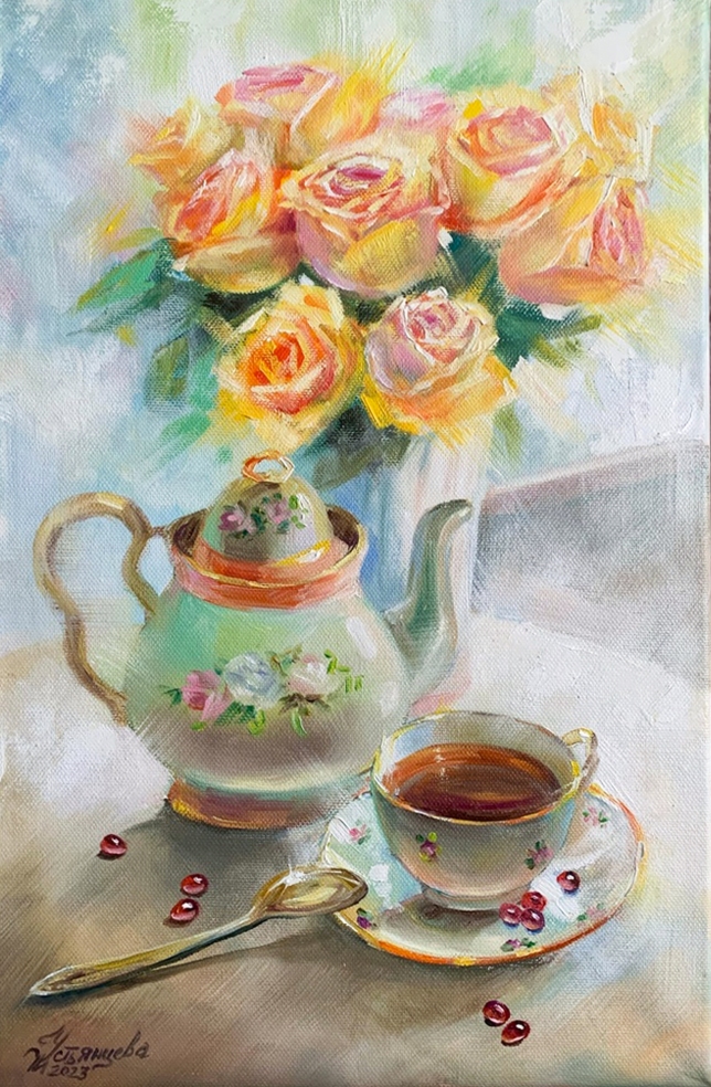Painting for sale online - Tea with pomegranate seeds oil