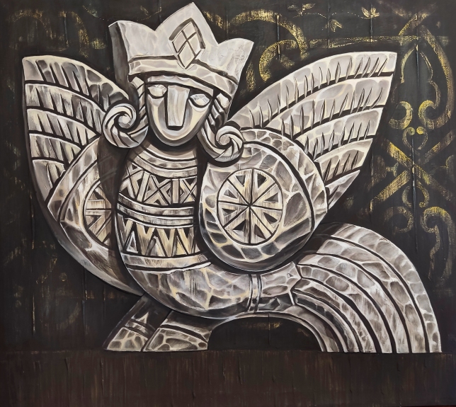 Painting for sale online - Russian house. Bird. Composition No. 10.