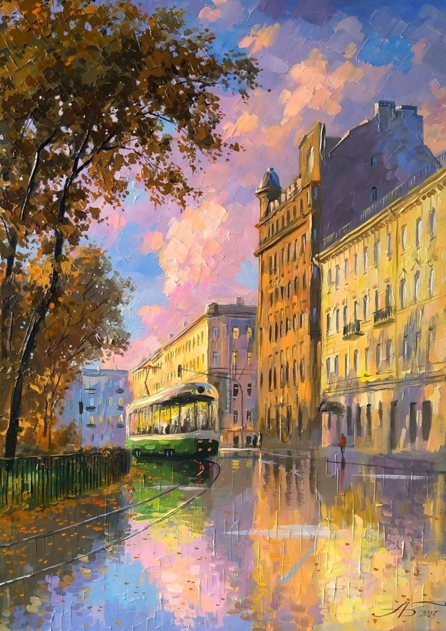 Painting for sale online - In the pre-sunset light after the rain. Turgenev Square. Petersburg.
