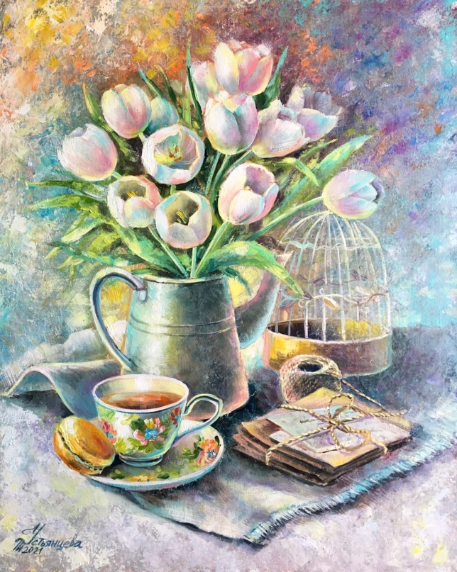 Painting for sale online - Still life with tulips