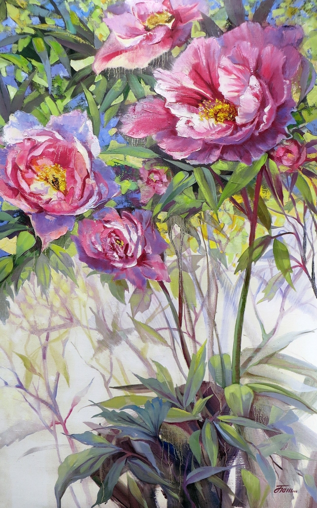 Painting for sale online - Peonies in the wind