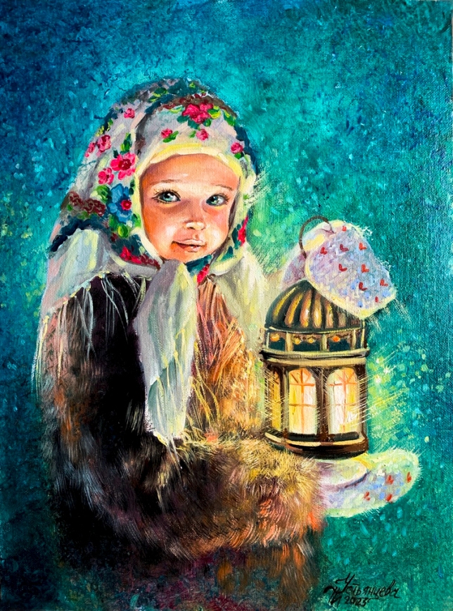 Painting for sale online - The girl with the flashlight