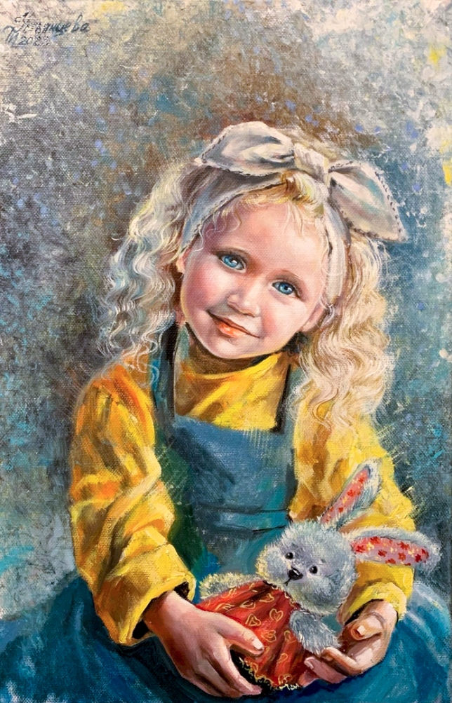 Painting for sale online - A girl with a plush toy