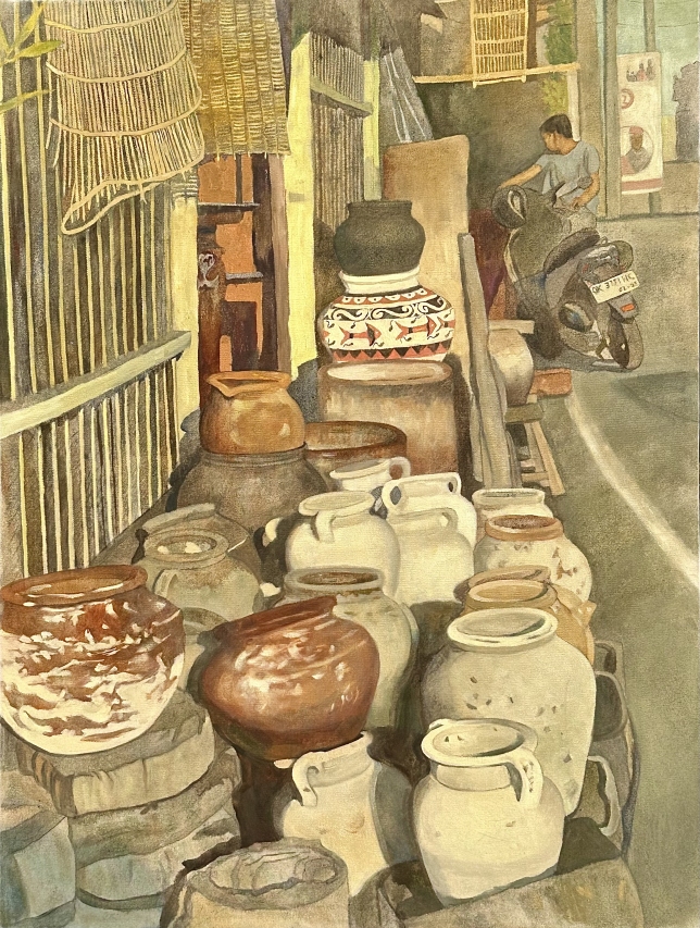 Painting for sale online - BALI.  Shop with antique pots