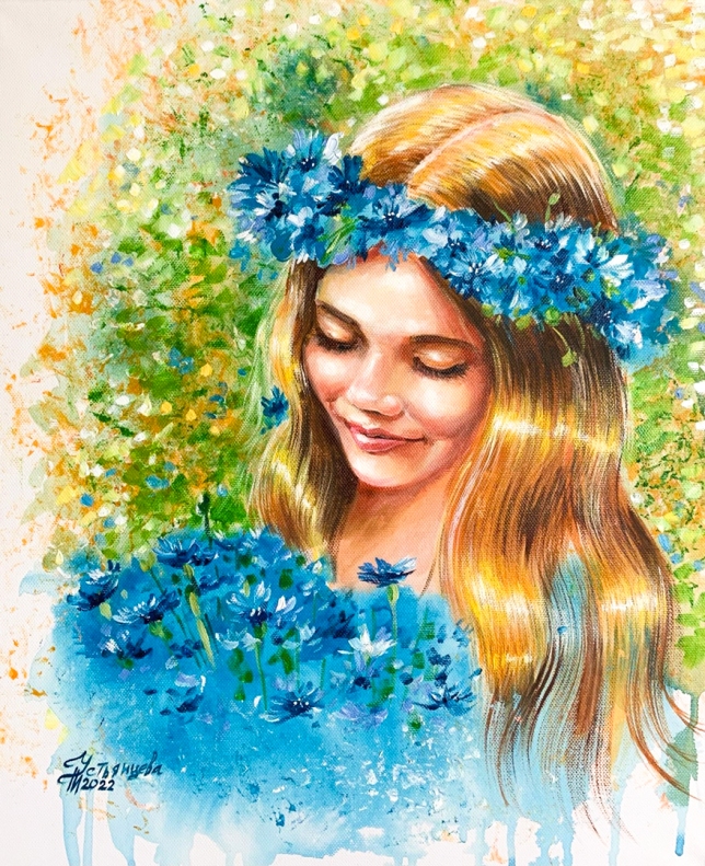 Painting for sale online - Bouquet of blue flowers