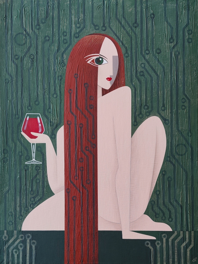 Painting for sale online - Disturbed peace. Green background