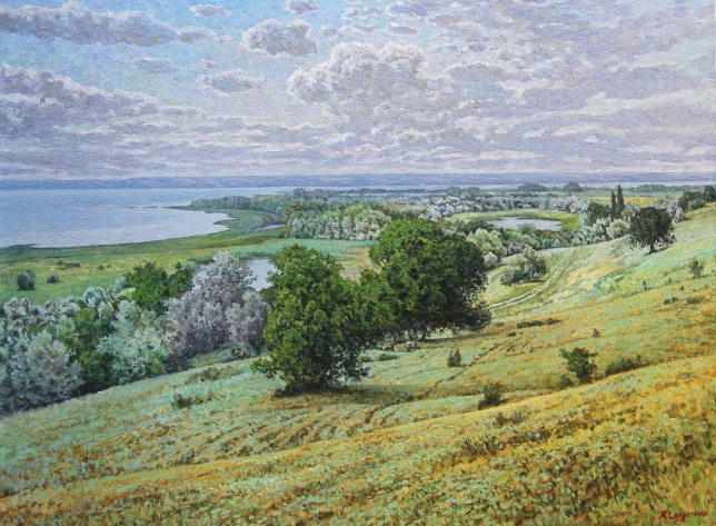 Painting for sale online - Volga bank. Stepnoye village.