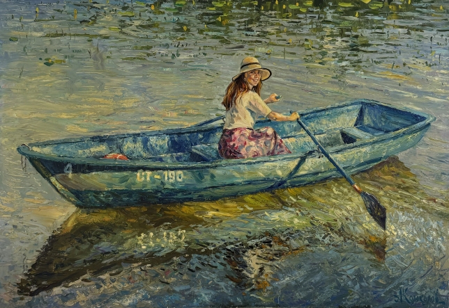 Painting for sale online - Lady on a boat
