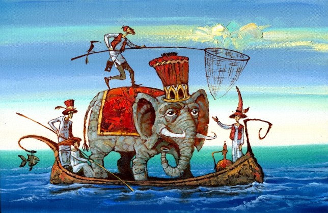 Painting for sale online - The elephant in the boat, not counting...