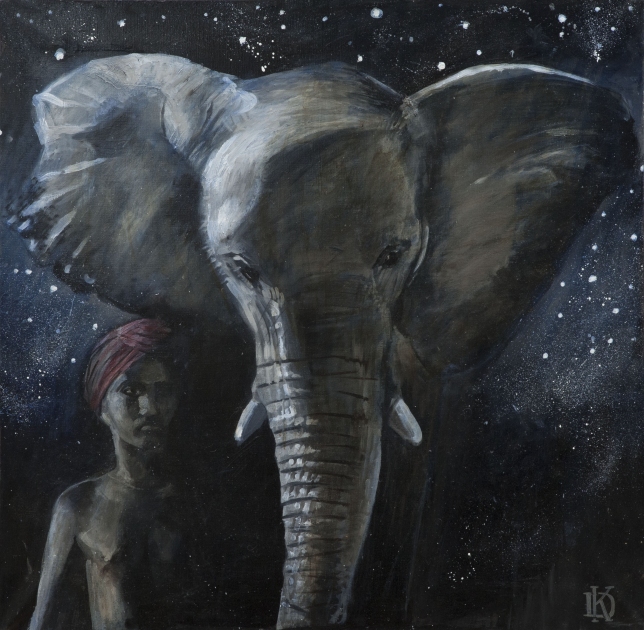 Painting for sale online - Mowgli and Hathi