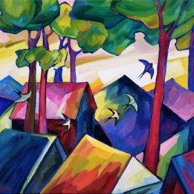 Painting for sale online - Swallows. Spring