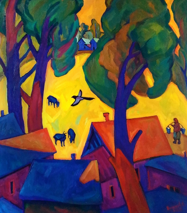 Painting for sale online - Village everyday life