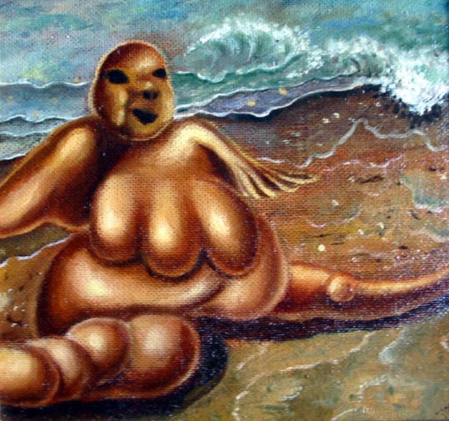 Painting for sale online - The inflatable Man on the Beach