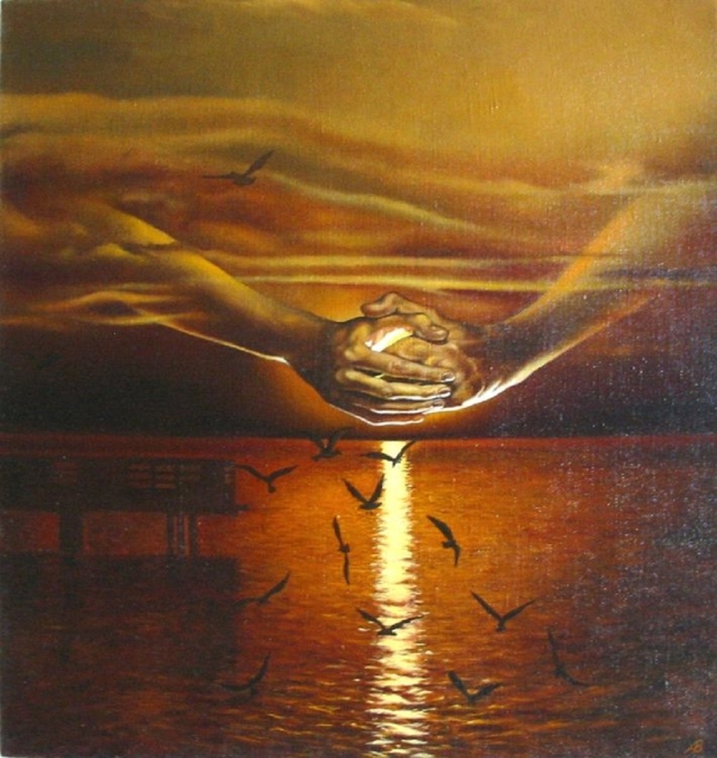 Painting for sale online - The Gulls at Sunset