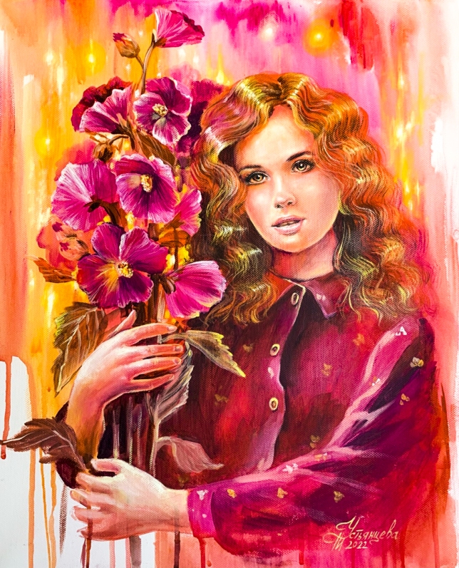 Painting for sale online - Mallow flowers