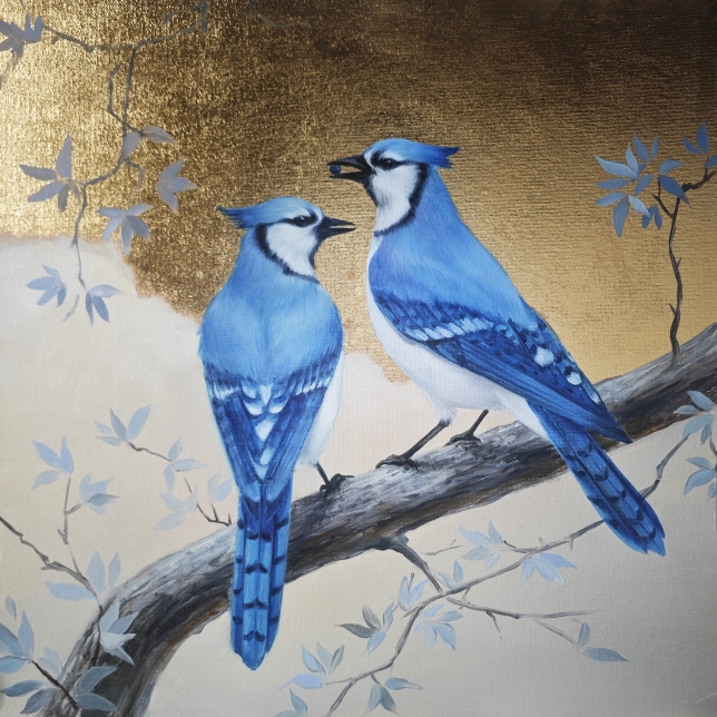 Painting for sale online - Meeting of two blue jays II